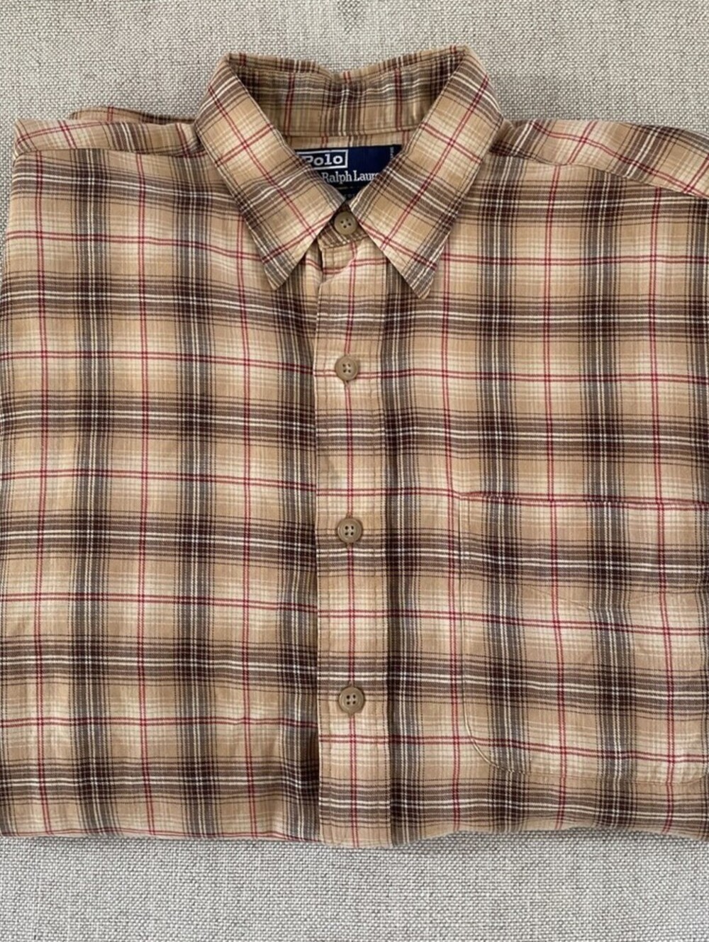 Polo Ralph Lauren Vintage Beige Check Flannel Shirt M